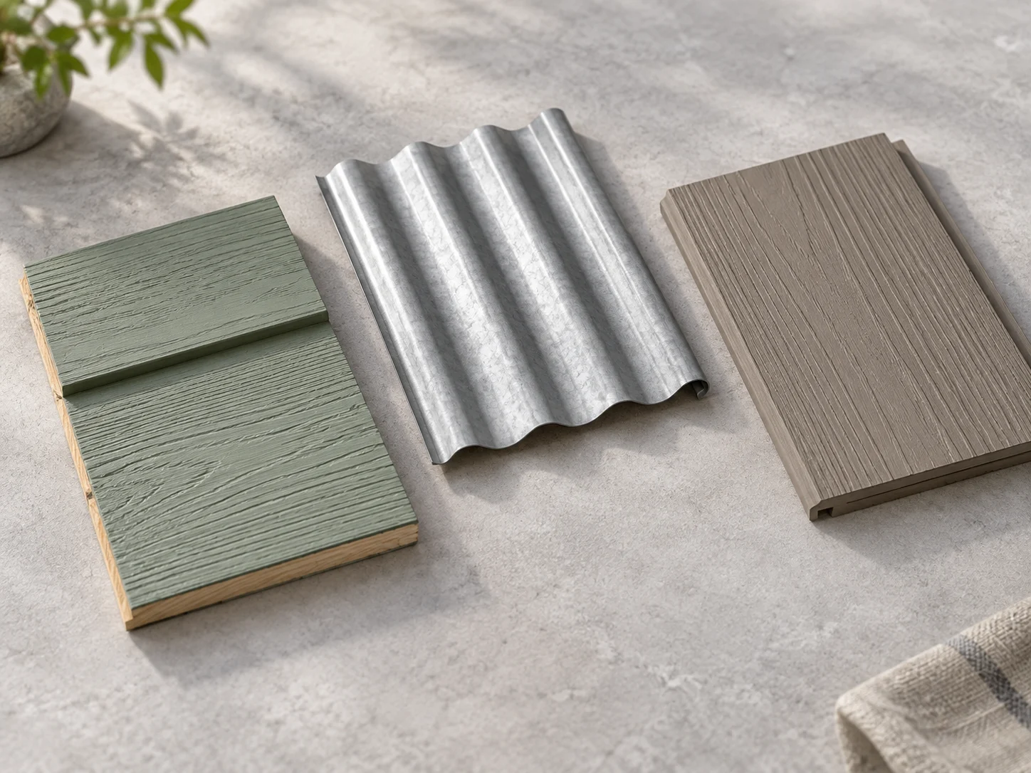 Illustrated wood, corrugated metal and molded panel finishes